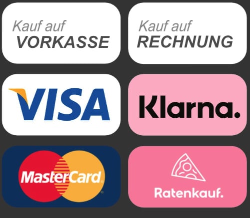Zahlungsarten Visa Mastercard Klarna Rechnung Vorkasse Ratenkauf